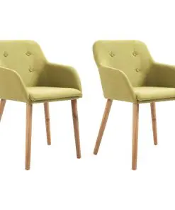 vidaXL Dining Chairs 2 pcs Green Fabric and Solid Oak Wood