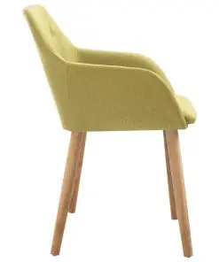 vidaXL Dining Chairs 2 pcs Green Fabric and Solid Oak Wood