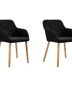 vidaXL Dining Chairs 2 pcs Black Fabric and Solid Oak Wood