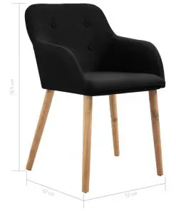 vidaXL Dining Chairs 2 pcs Black Fabric and Solid Oak Wood