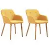 vidaXL Dining Chairs 2 pcs Yellow Fabric and Solid Oak Wood