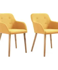 vidaXL Dining Chairs 2 pcs Yellow Fabric and Solid Oak Wood