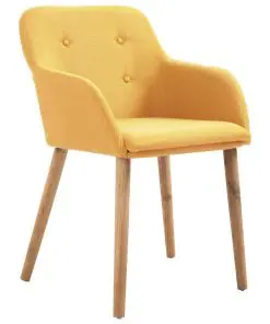 vidaXL Dining Chairs 2 pcs Yellow Fabric and Solid Oak Wood