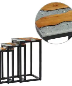 vidaXL Nesting Tables 3 pcs Solid Teak Wood and Polyresin