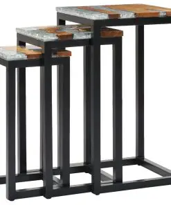 vidaXL Nesting Tables 3 pcs Solid Teak Wood and Polyresin