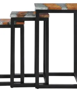 vidaXL Nesting Tables 3 pcs Solid Teak Wood and Polyresin