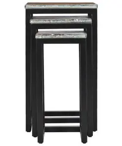 vidaXL Nesting Tables 3 pcs Solid Teak Wood and Polyresin