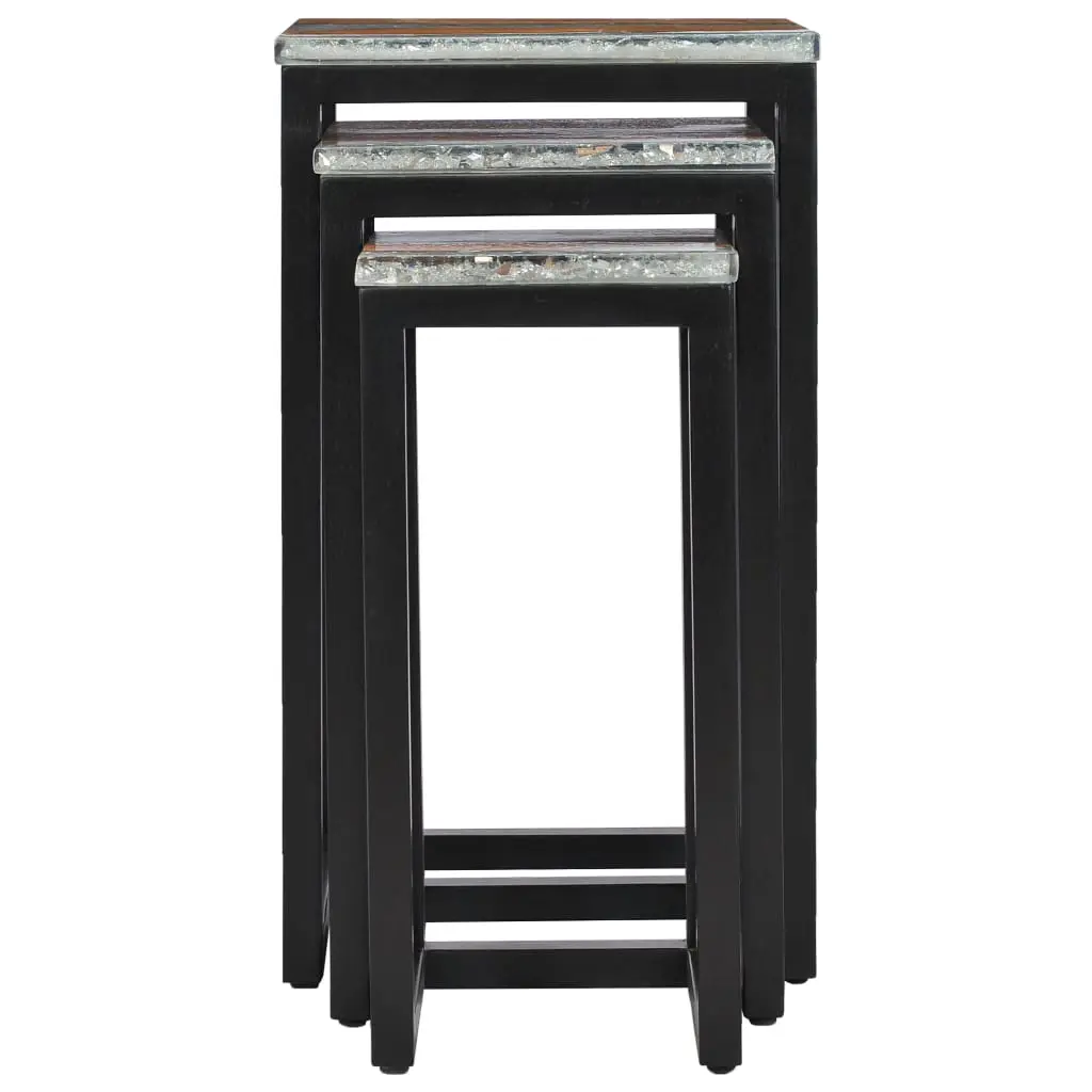 vidaXL Nesting Tables 3 pcs Solid Teak Wood and Polyresin