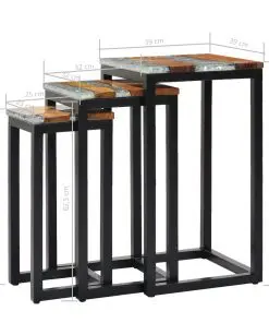 vidaXL Nesting Tables 3 pcs Solid Teak Wood and Polyresin