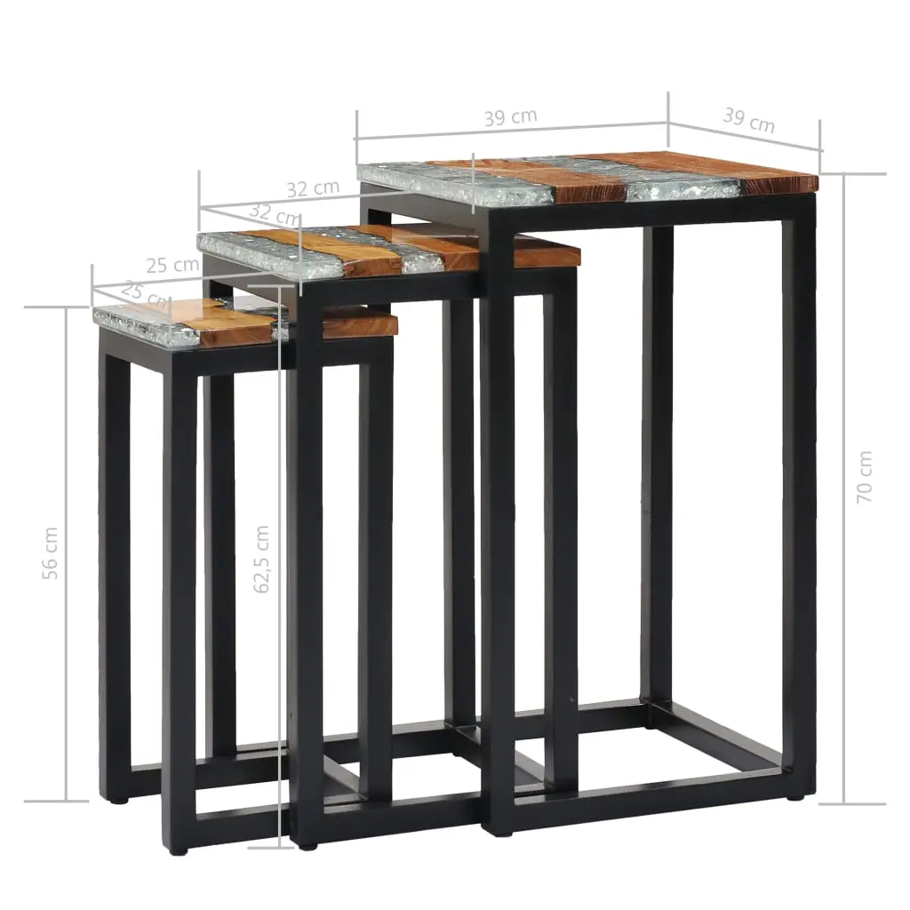 vidaXL Nesting Tables 3 pcs Solid Teak Wood and Polyresin
