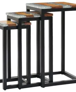 vidaXL Nesting Tables 3 pcs Solid Teak Wood and Polyresin