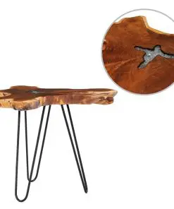vidaXL Coffee Table 70×45 cm Solid Teak Wood and Polyresin