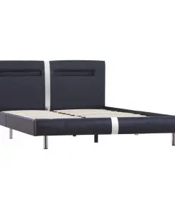 vidaXL Bed Frame with LED Black Faux Leather King Single