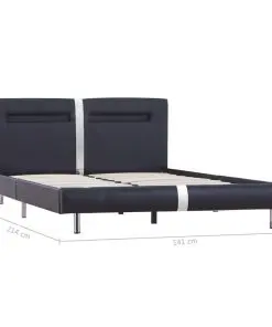 vidaXL Bed Frame with LED Black Faux Leather King Single