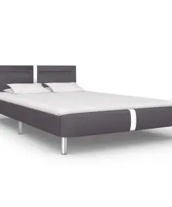 vidaXL Bed Frame with LED Grey Faux Leather King