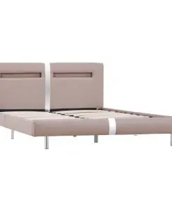 vidaXL Bed Frame with LED Cappuccino Faux Leather King Single