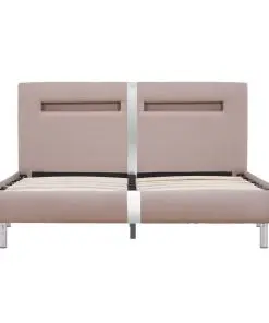 vidaXL Bed Frame with LED Cappuccino Faux Leather King Single