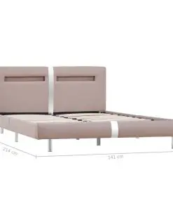 vidaXL Bed Frame with LED Cappuccino Faux Leather King Single