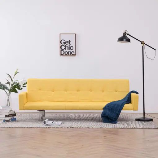 vidaXL Sofa Bed with Armrest Yellow Polyester