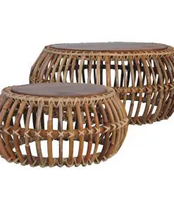 vidaXL Coffee Tables 2 pcs Natural Rattan