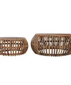 vidaXL Coffee Tables 2 pcs Natural Rattan