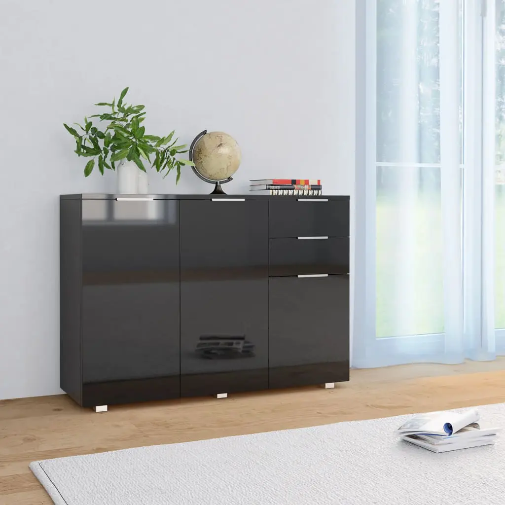 vidaXL Sideboard High Gloss Black 107x35x76 cm
