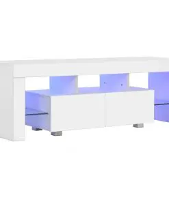 vidaXL TV Cabinet with LED Lights High Gloss White 130x35x45 cm