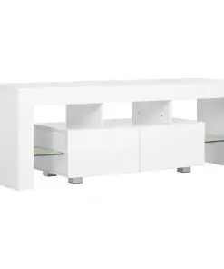 vidaXL TV Cabinet with LED Lights High Gloss White 130x35x45 cm
