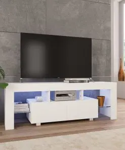vidaXL TV Cabinet with LED Lights High Gloss White 130x35x45 cm