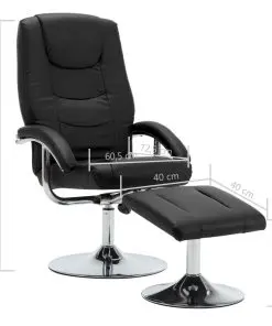 vidaXL Reclining Chair with Footstool Black Faux Leather