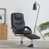 vidaXL Reclining Chair with Footstool Black Faux Leather