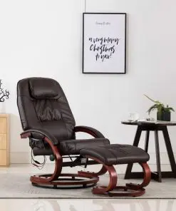 vidaXL Massage Recliner with Footstool Brown Faux Leather