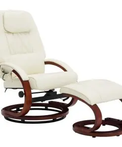 vidaXL Massage Recliner with Footstool Cream White Faux Leather