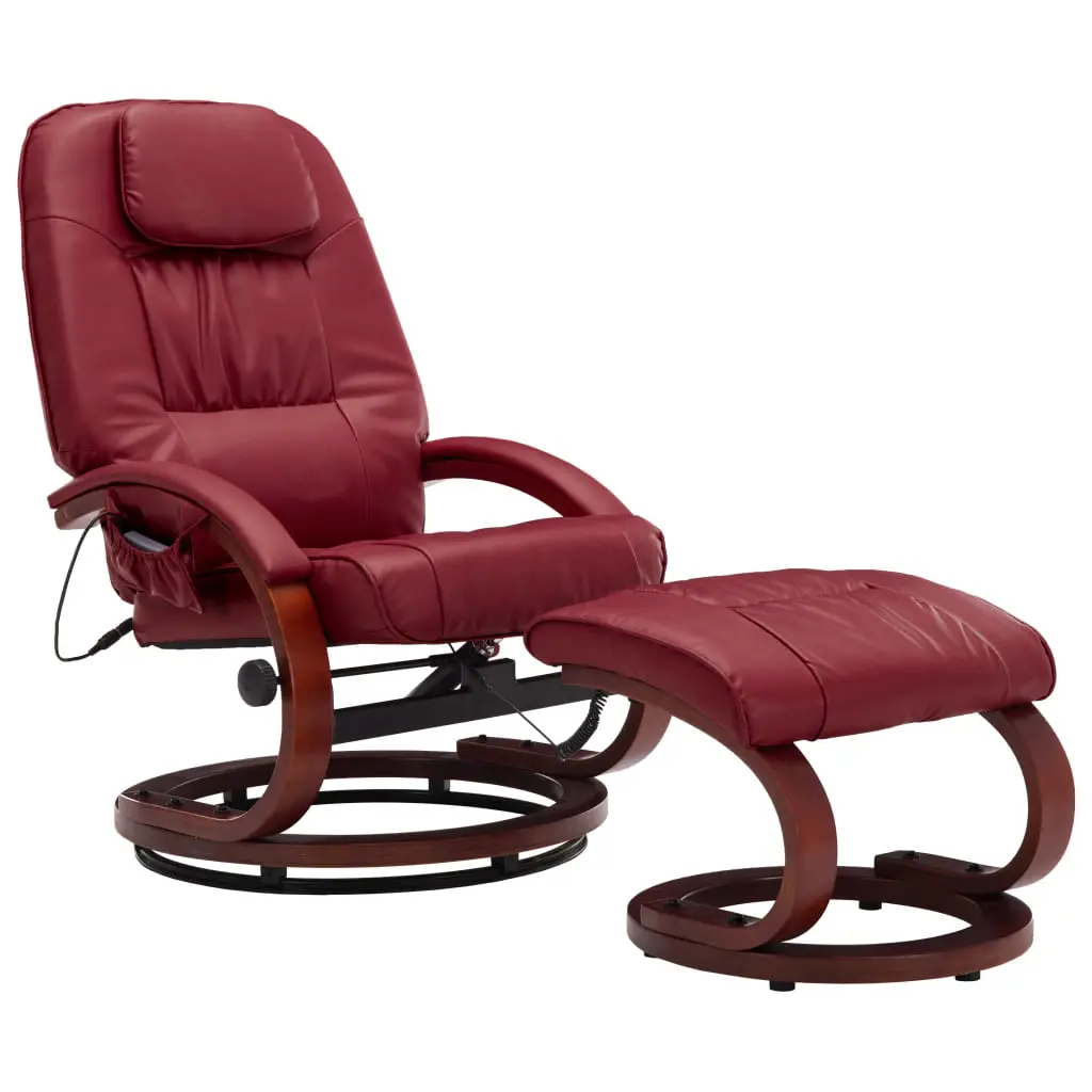 vidaXL Massage Recliner with Footstool Wine Red Faux Leather