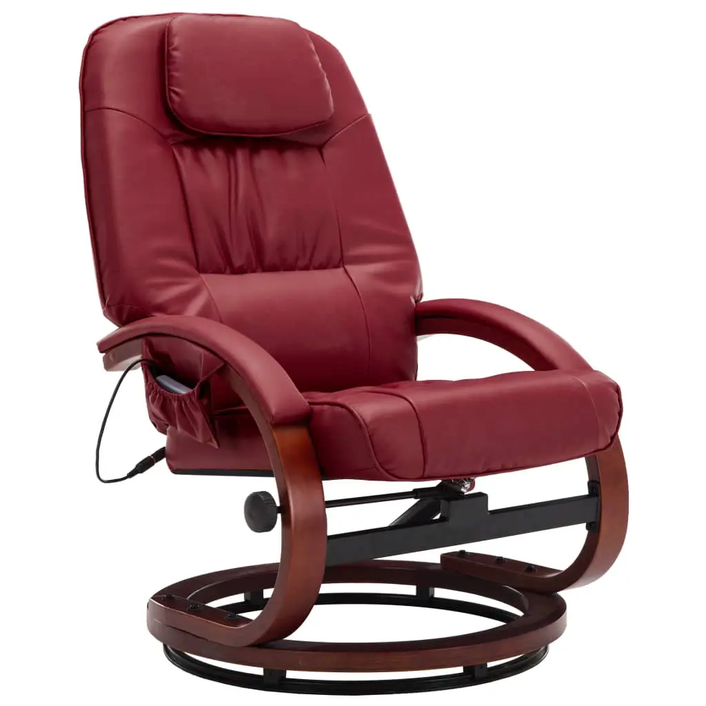 vidaXL Massage Recliner with Footstool Wine Red Faux Leather