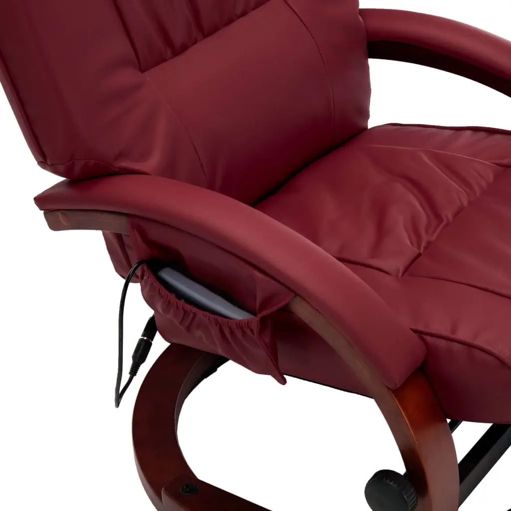 vidaXL Massage Recliner with Footstool Wine Red Faux Leather
