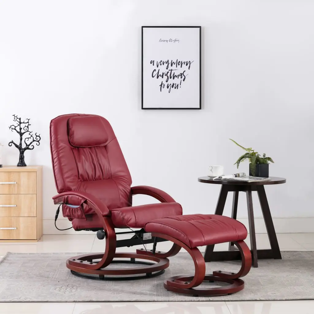 vidaXL Massage Recliner with Footstool Wine Red Faux Leather