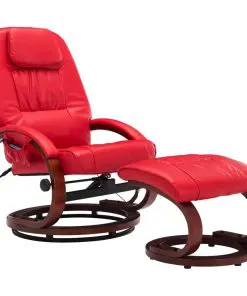 vidaXL Massage Recliner with Footstool Red Faux Leather