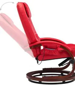 vidaXL Massage Recliner with Footstool Red Faux Leather