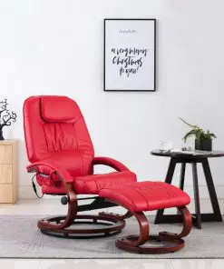 vidaXL Massage Recliner with Footstool Red Faux Leather