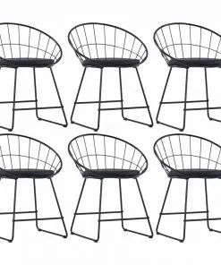 vidaXL Dining Chairs with Faux Leather Seats 6 pcs Black Steel