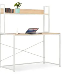 vidaXL Computer Desk White and Oak 120x60x138 cm
