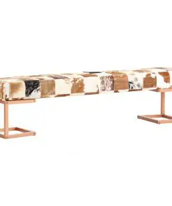 vidaXL Bench 160 cm Brown Patchwork Genuine Goat Leather