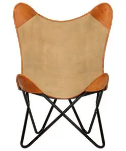 vidaXL Butterfly Chair Brown Real Leather