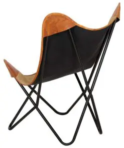 vidaXL Butterfly Chair Brown Real Leather