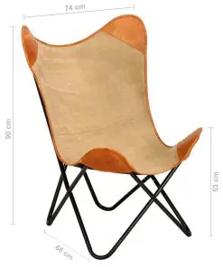 vidaXL Butterfly Chair Brown Real Leather