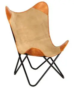 vidaXL Butterfly Chair Brown Real Leather
