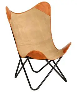 vidaXL Butterfly Chair Brown Real Leather