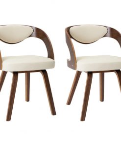vidaXL Dining Chairs 2 pcs Cream Bent Wood and Faux Leather
