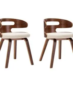 vidaXL Dining Chairs 2 pcs Cream Bent Wood and Faux Leather